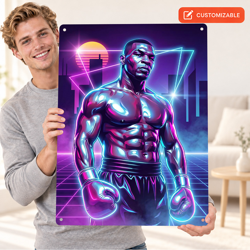 Home Gym Neon Sign - Mike Tyson Boxing Textured Metal Poster